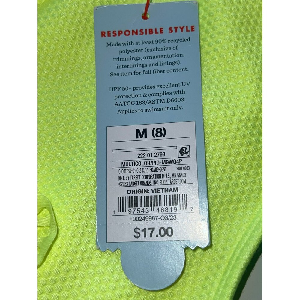 Cat & Jack Girls One-Shoulder Ruffle Swimsuit M (8) Yellow & Green - Picture 6 of 7